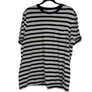 Gap Mens Striped Pocket T-Shirt XXL Everyday Fit Navy/Gray/Yellow Cotton Crewnec